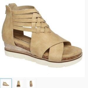 New In Box-Pierre Dumas Sand (Beige) Faux Leather Wedge Sandals